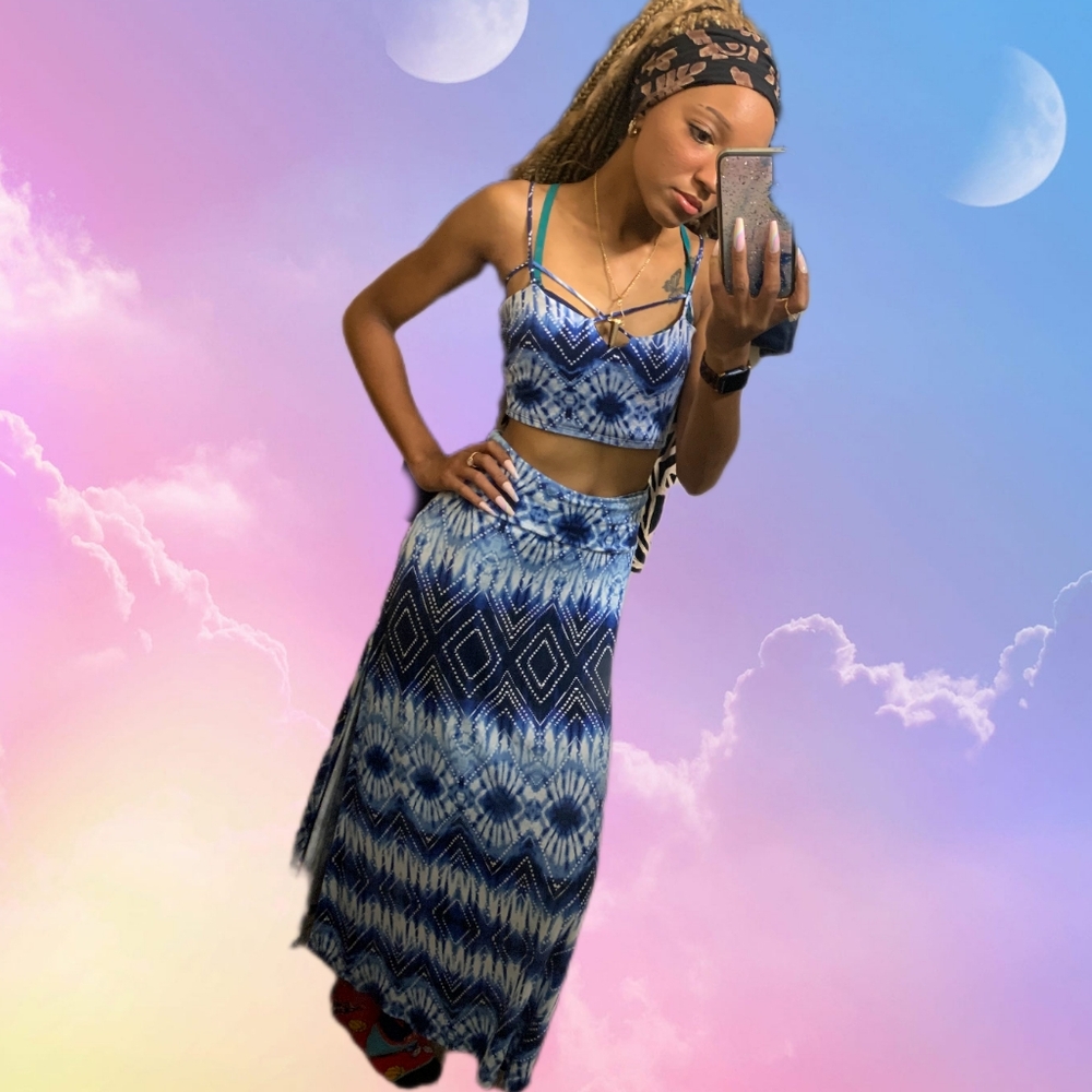 Blue Tie-Dye Maxi Skirt